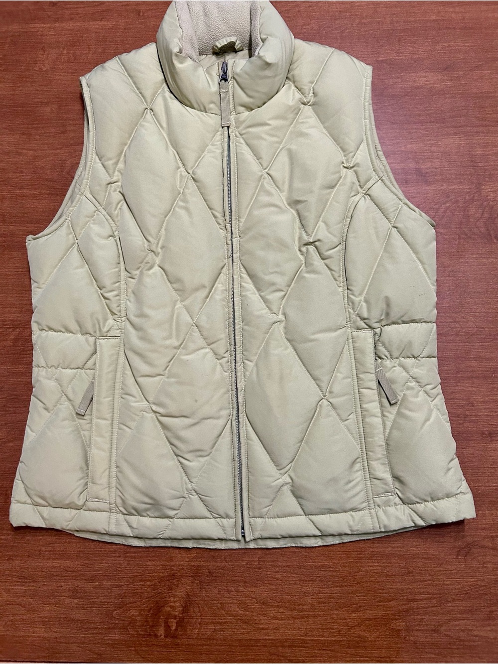 Eddie Bauer Cream Quilted Sleeveless Puffer Vest